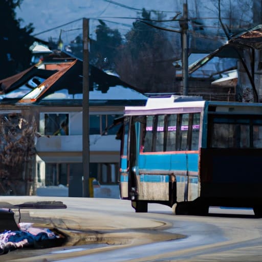 אוטובוס מקומי שעושה את דרכו דרך העיירה בנסקו
