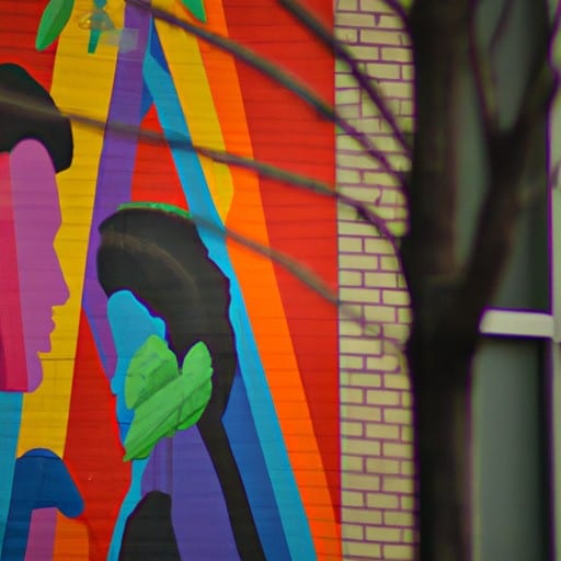 ציור קיר בצד של בניין, מוסיף פרץ של צבע לעיר